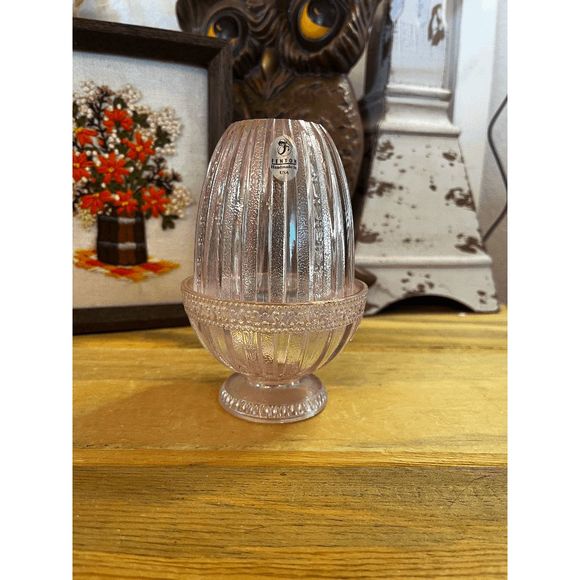 Vintage Fenton Iridescent Pink Glass Tulip Fairy Lamp Light With Sticker - Picture 1 of 4